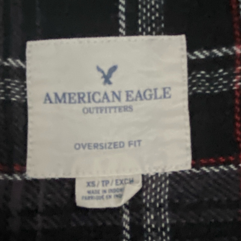 American Eagle Black White Plaid Oversized Button Up Shirt XS - Picture 6 of 12